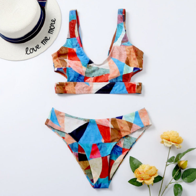 Dame Sport-Bikini med geometrisk design og brede stropper Skovae