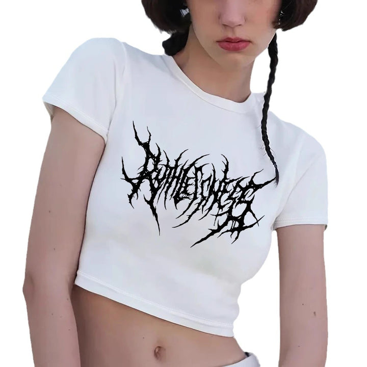 Damer Crop-T-Shirt med legende kirsebærmotiv og elegant sløjfeprint Skovae