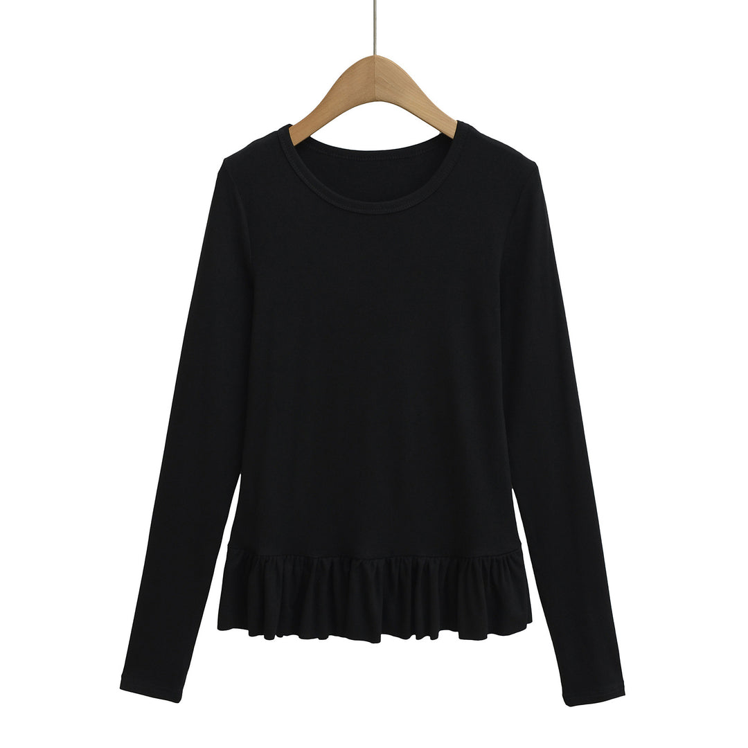 Dame Longsleeve Top med flæse afslutning og rund halsudskæring Stilla