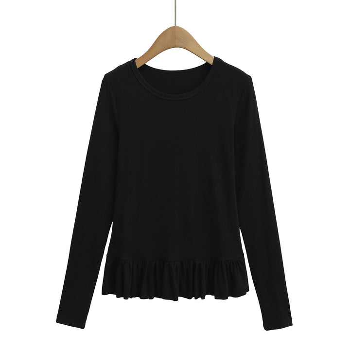 Dame Longsleeve Top med flæse afslutning og rund halsudskæring Stilla
