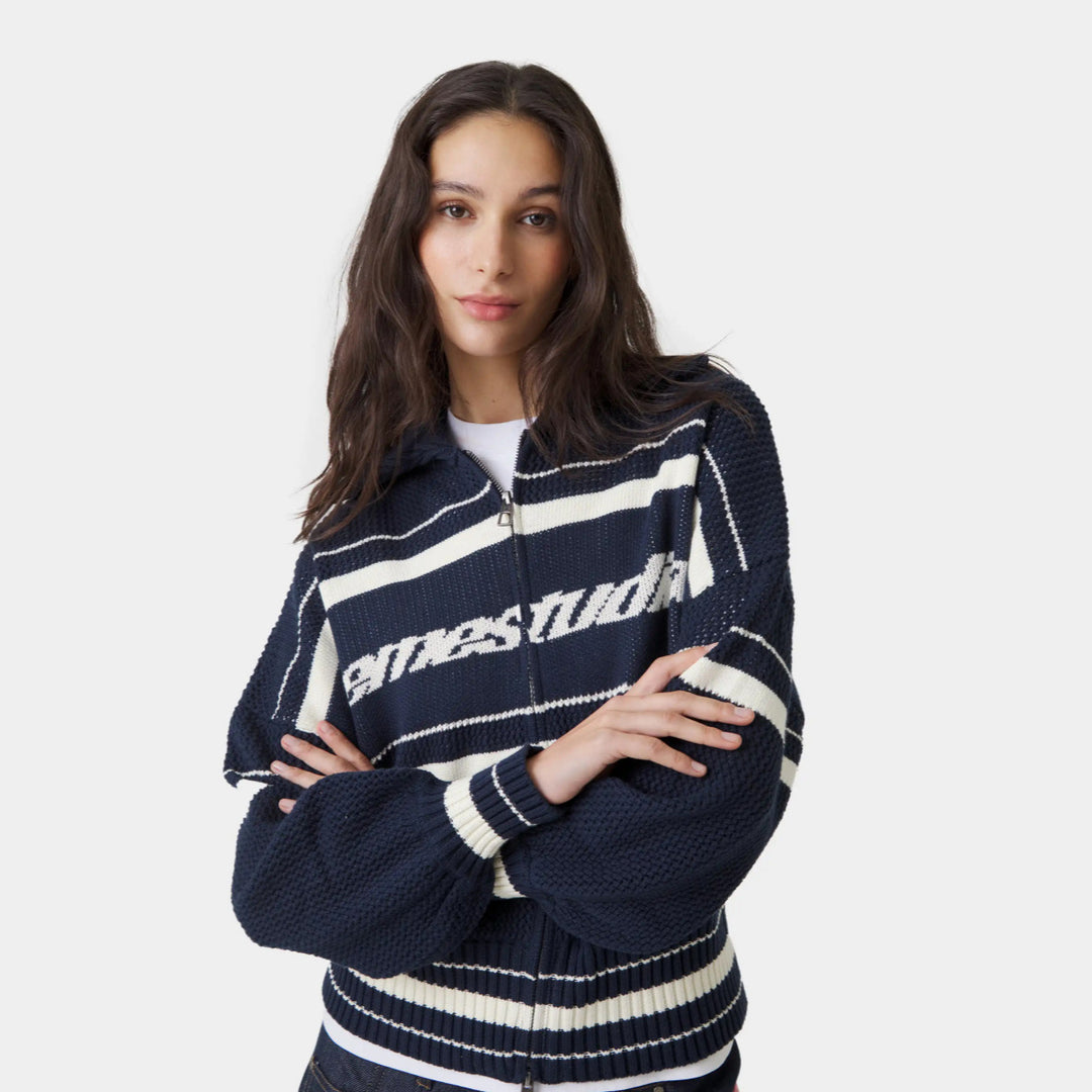 Kvinders trendy lynlås sweatervest med høj krave og tekstureret stof Stilla