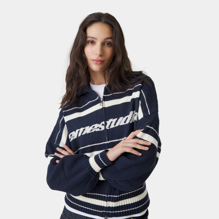 Kvinders trendy lynlås sweatervest med høj krave og tekstureret stof Stilla