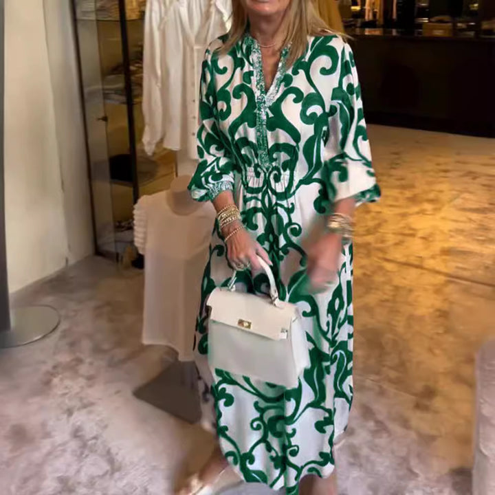 Dame maxikjole med elegant bølgemønster og luftige ærmer Stilla