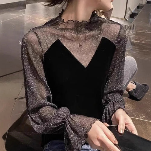 Dame Transparent Rynkesleeve Top Stilla
