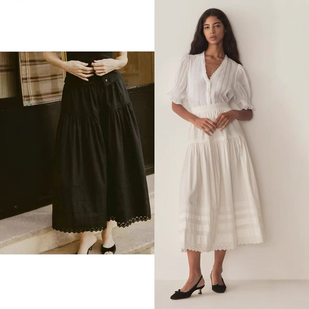 Dame Maxi-nederdel med elegant Broderie Anglaise og flydende snit Stilla
