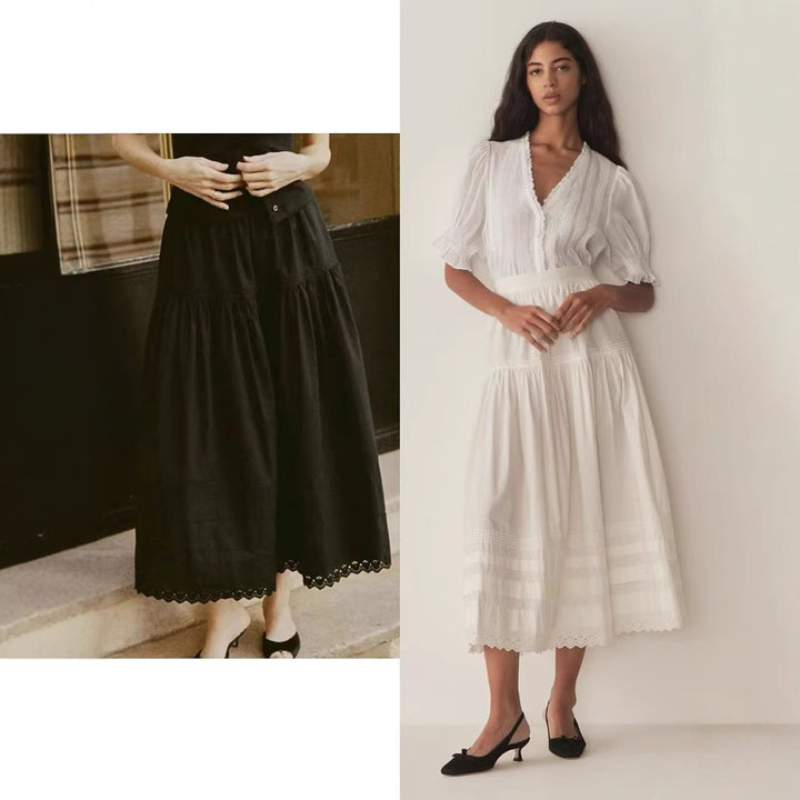Dame Maxi-nederdel med elegant Broderie Anglaise og flydende snit Stilla
