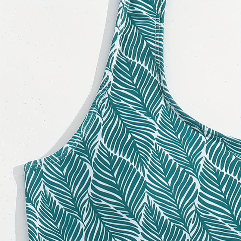 Dame to-delt bikini med asymmetrisk strop mønster og elegant palmetryk Stilla