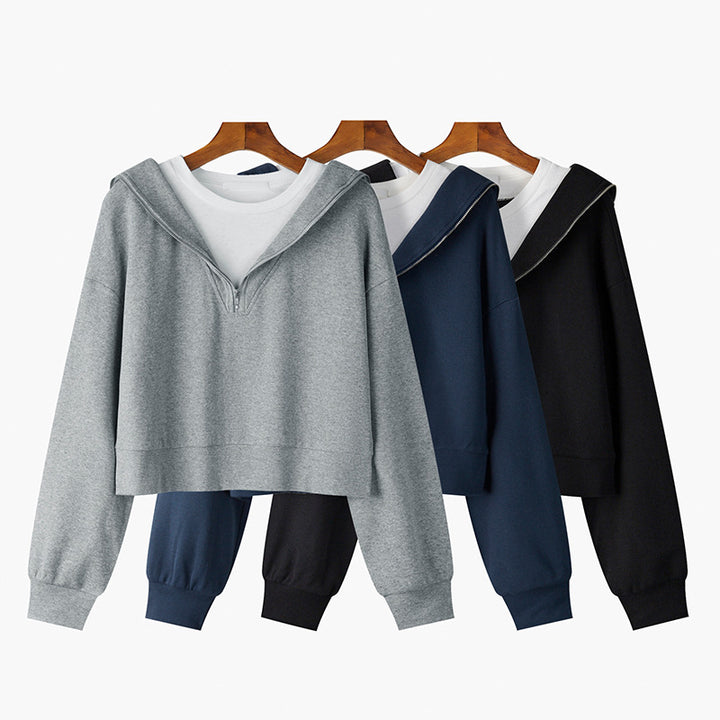 Dame Crop Zip-Up Hoodie med lagdelt look Stilla