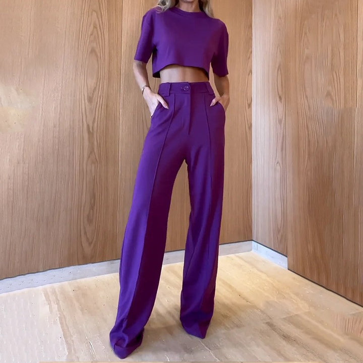 Dame sæt bestående af cropped top og vide bukser med høj taljesnit Stilla