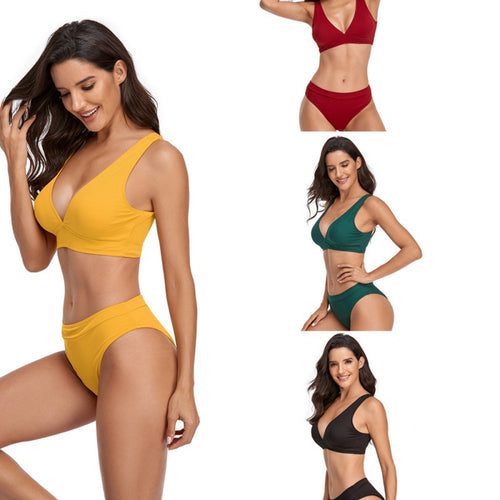 Dame Bikini-sæt med sporty V-udskæring og høj talje trusser Skovae