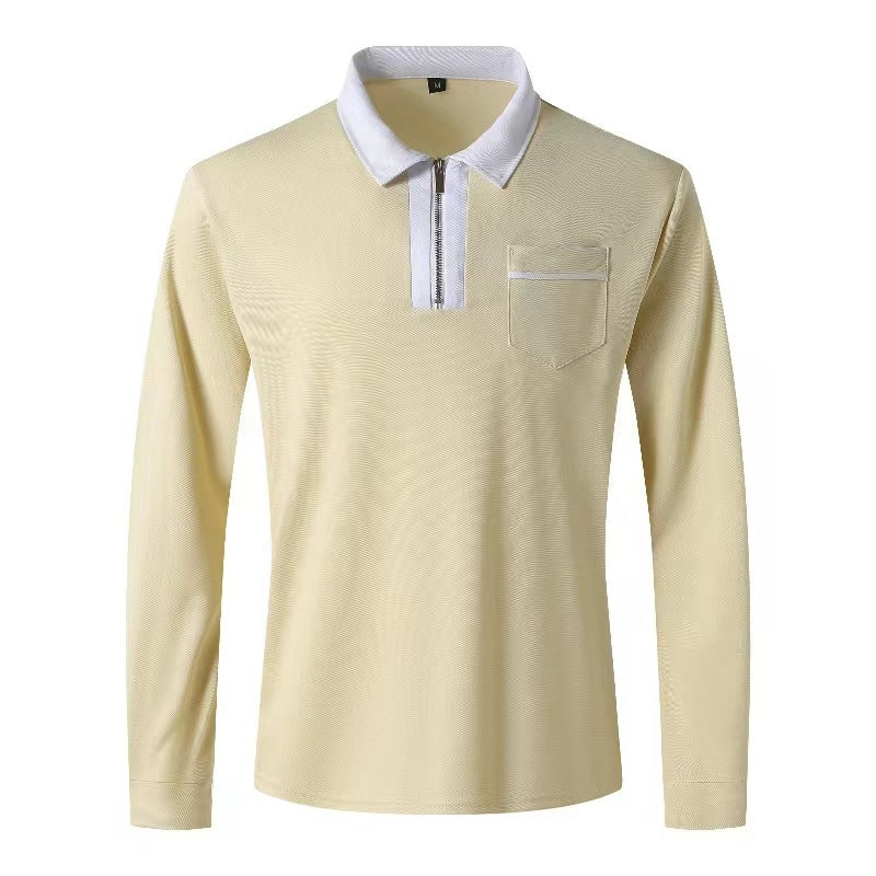 Herrer nan elegant Langærmet poloshirt med markeret ståkrave metal kort lynlås og brystlomme Skovae