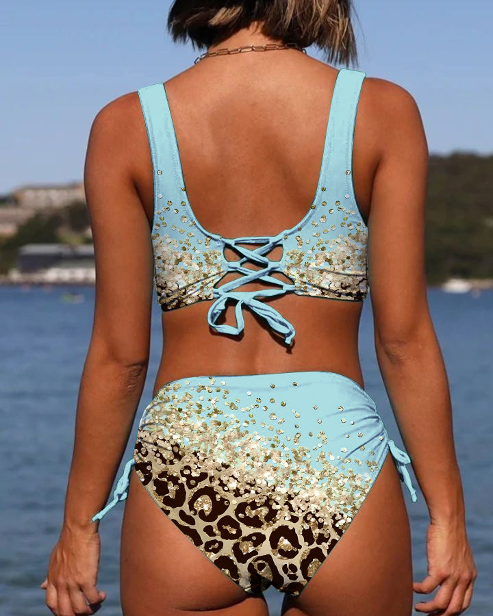 Dame Bikini-sæt med fashionabel glimmer-detalje og høj benskæring Stilla