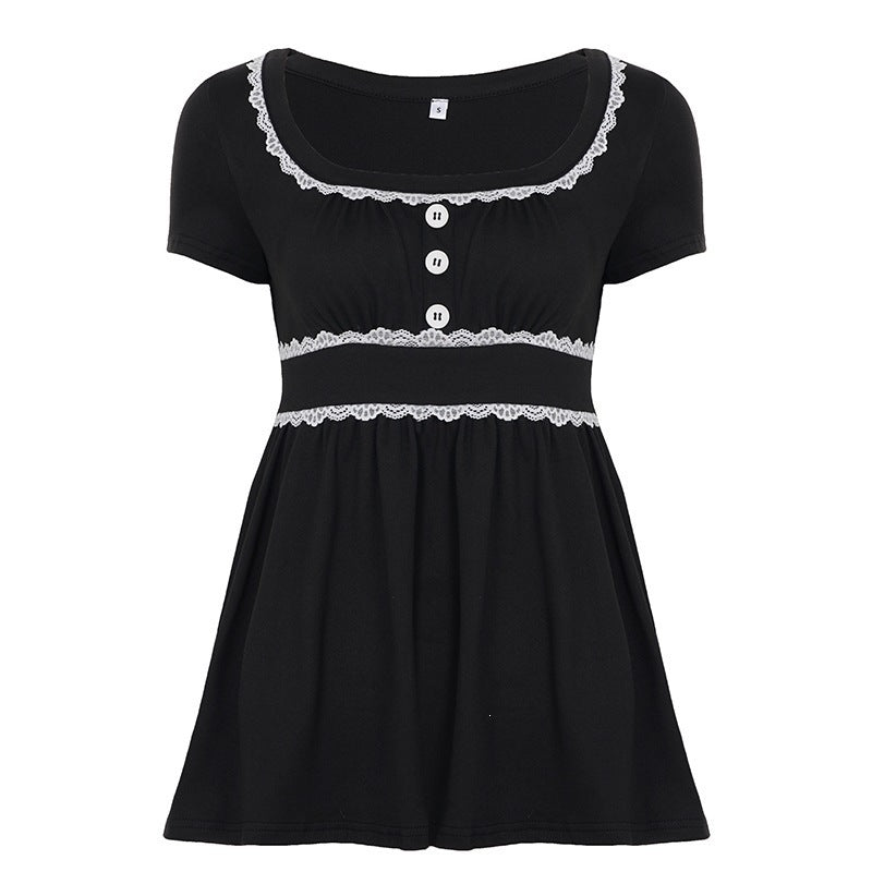 Damen Freizeitkleid mit Spitzenakzenten und eleganter Knopfleiste Skovae