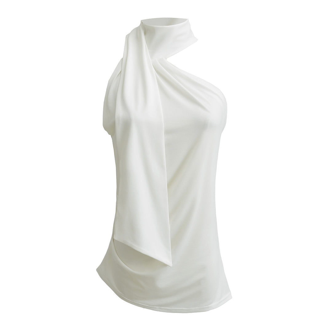 Dame elegant top med asymmetrisk krave og flydende stof Stilla