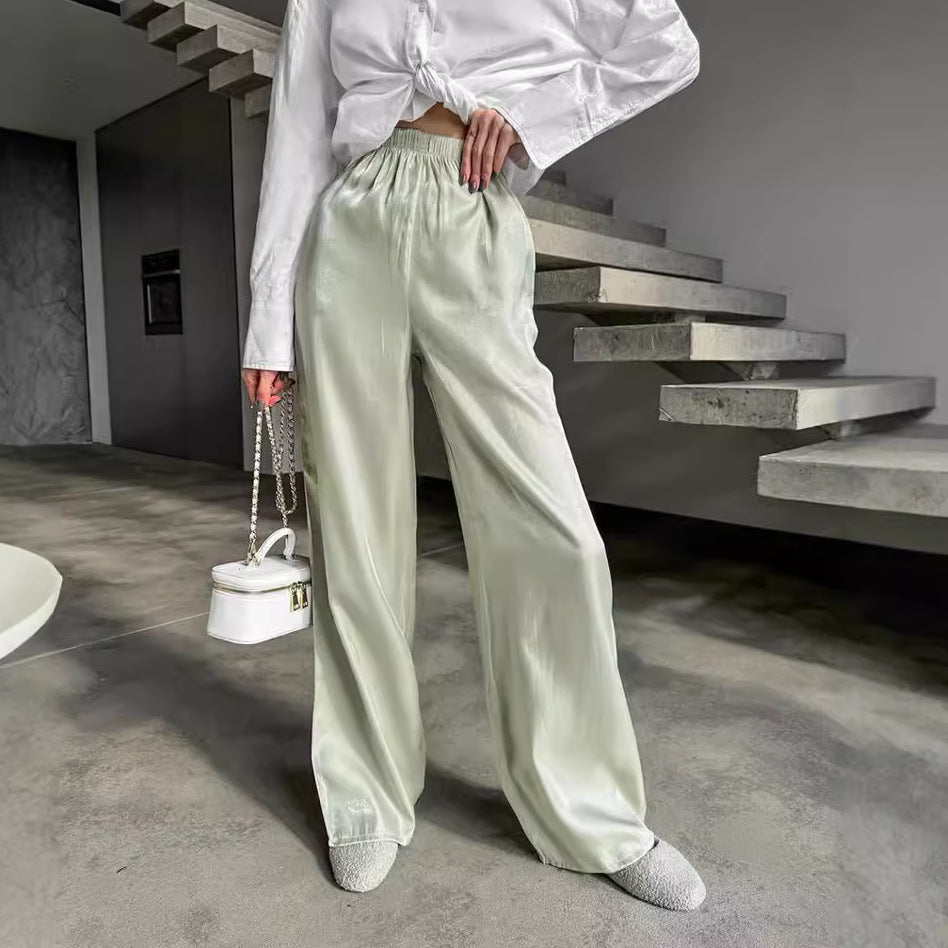 Dame elegant satinbukser med bred ben og elastisk talje Stilla