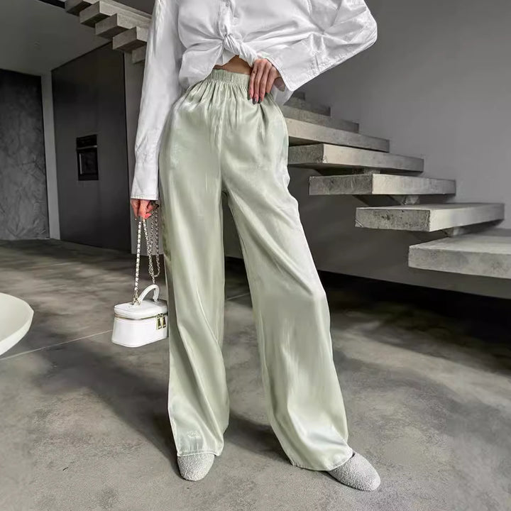 Dame elegant satinbukser med bred ben og elastisk talje Stilla