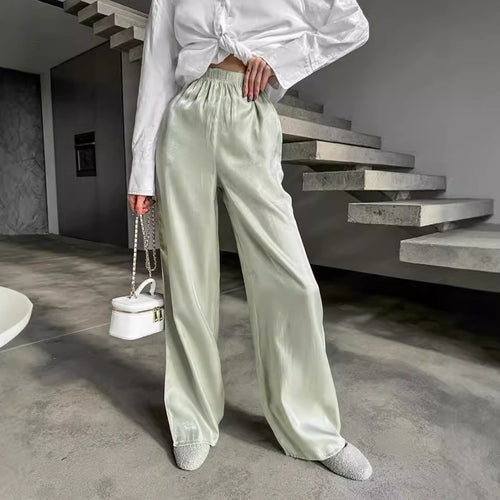 Dame elegant satinbukser med bred ben og elastisk talje Stilla