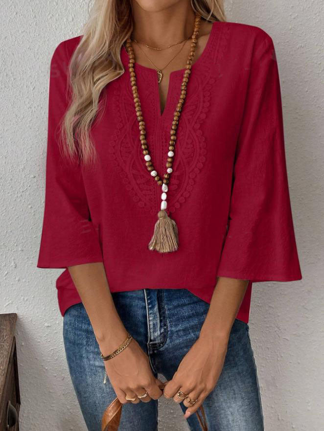 Dame afslappet bluse med detaljeret broderi Stilla