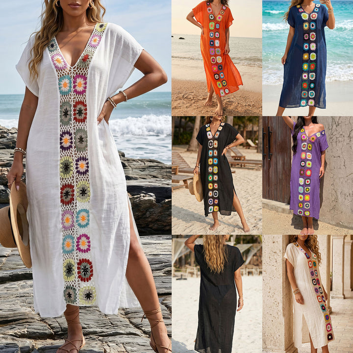 Damer hækle-strandkimono med blomster patchwork-design Skovae