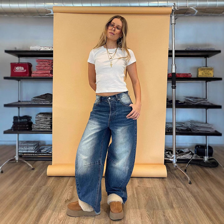 Dame High-Waist Baggy Jeans med bred ben og afslappet snit Stilla