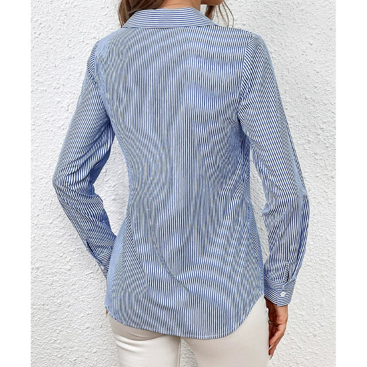 Stilla | Skjorte Slim Fit Wrap Stil Vertikale Striber Talje Snøring Lange Ærmer