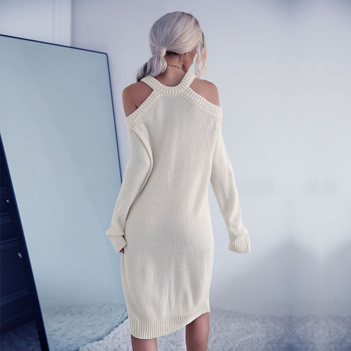 Kvinders Off-Shoulder Strikkjole med Elegant Talje Stilla
