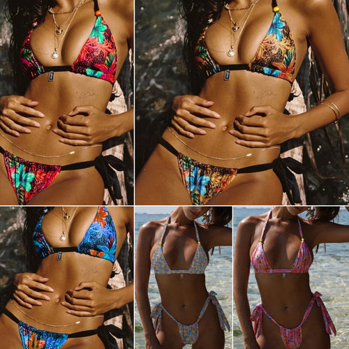 Dame Triangle-Bikini med enkelt justerbare bånd og blomsterdesign Skovae