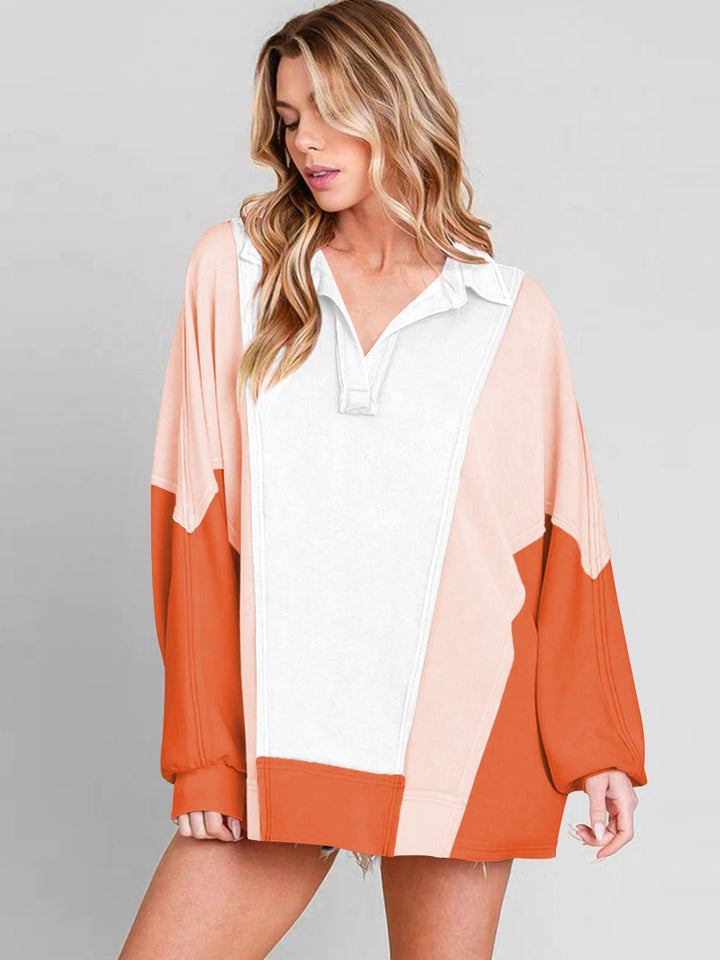 Dame Oversized Poloshirt med farverigt design og afslappet snit Stilla