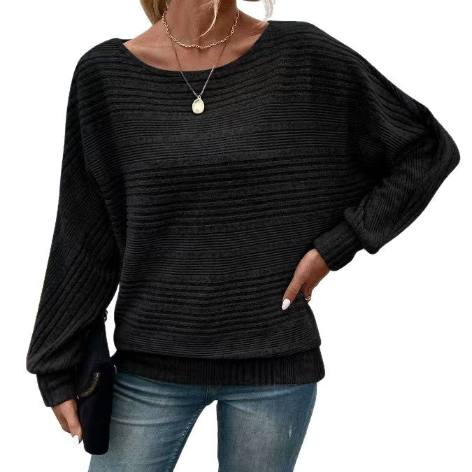 Kvinders afslappede sweater med struktureret stribet mønster og brede ærmer Stilla