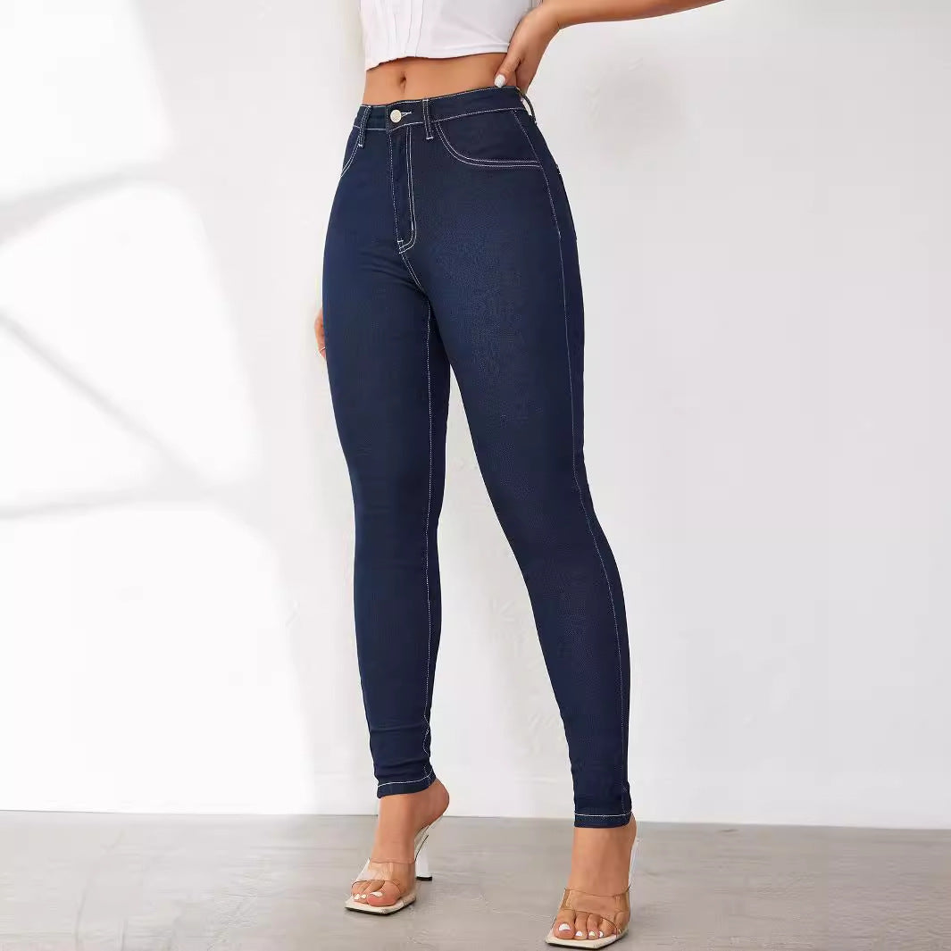 Dame slim fit jeans med høj talje og innovativt design af sømme Skovae