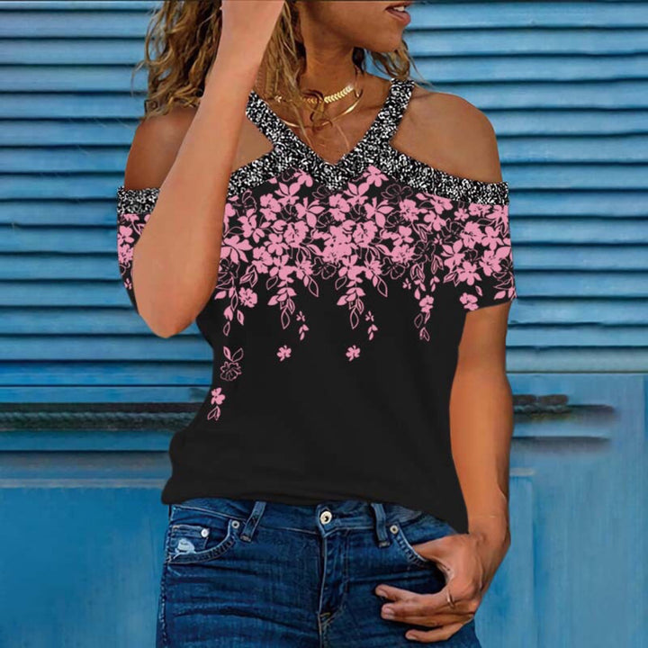 Dame Kold Skulder Blomster Mønster Top Stilla