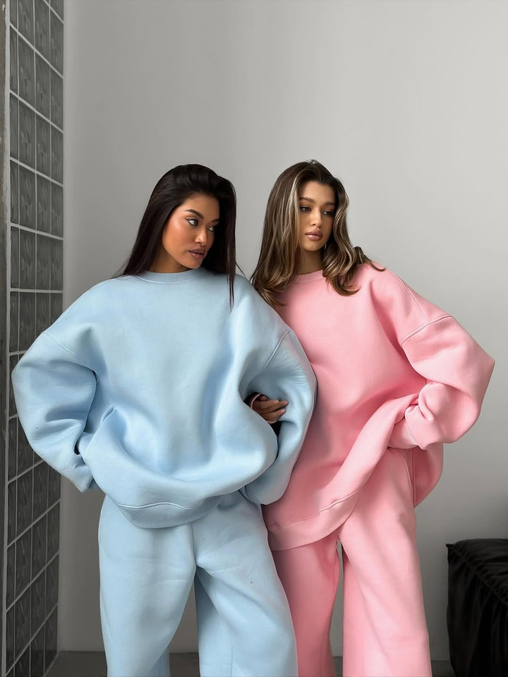 Kvinders afslappede oversized sweatshirt og joggingbukser sæt Skovae
