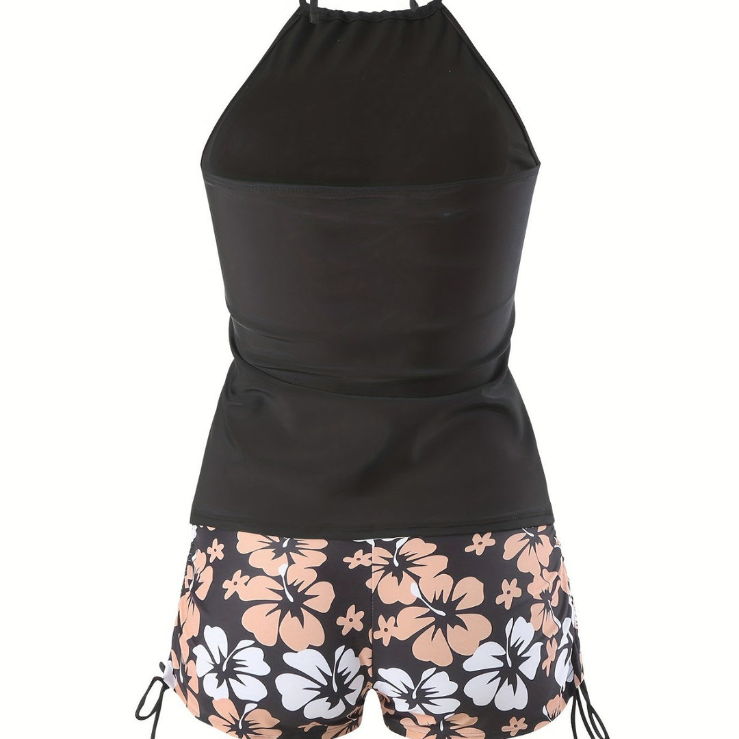 Dame Tankini-sæt med afslappet top og højtaljede shorts Skovae