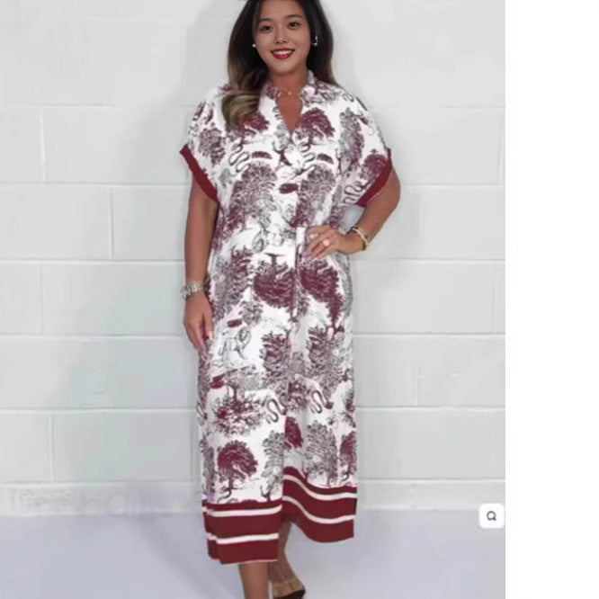Stilla | Printed-Dress Sommer Trykt Løs Kortærmet Kjole