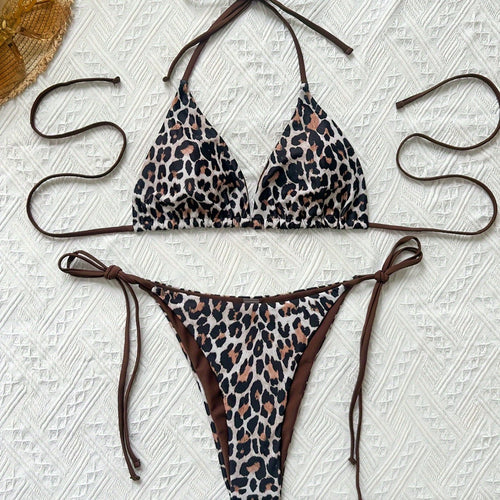 Dame Triangel-Bikini-Sæt med justerbare bånd og trendy leopardmønster Stilla