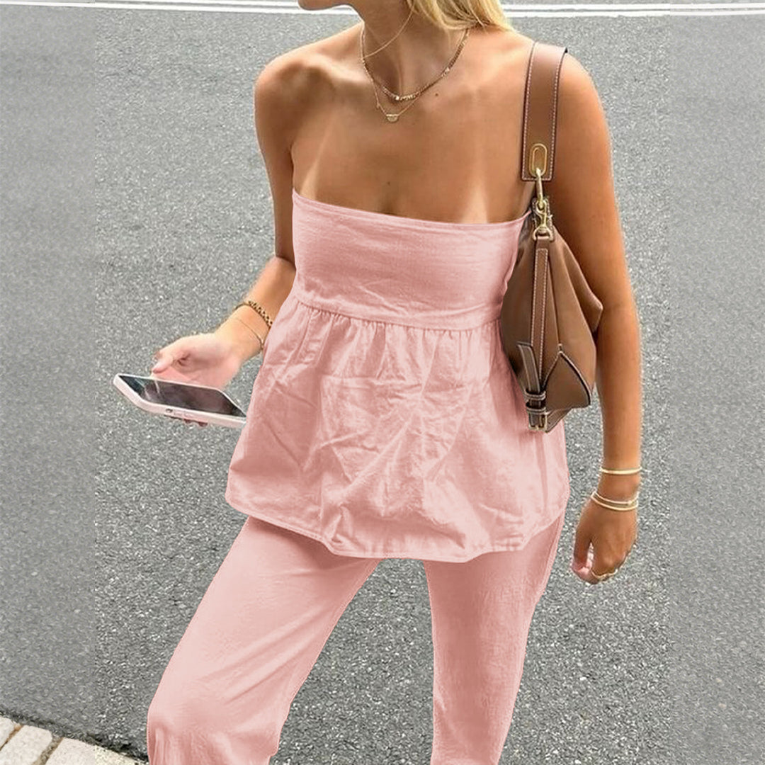 Damer Casual To-delt Sæt med strapless Top og brede Bukser Skovae