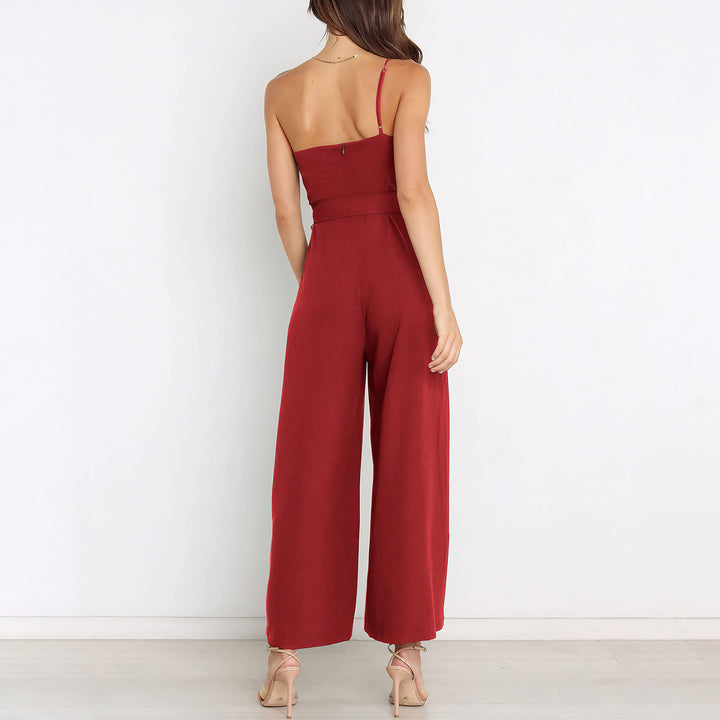 Dame En-sidet Jumpsuit med Taljebælte og Bred Ben Stilla