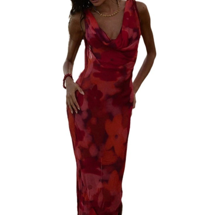 Femme Cowl Neck Maxi Kjole med justerbare stropper Stilla