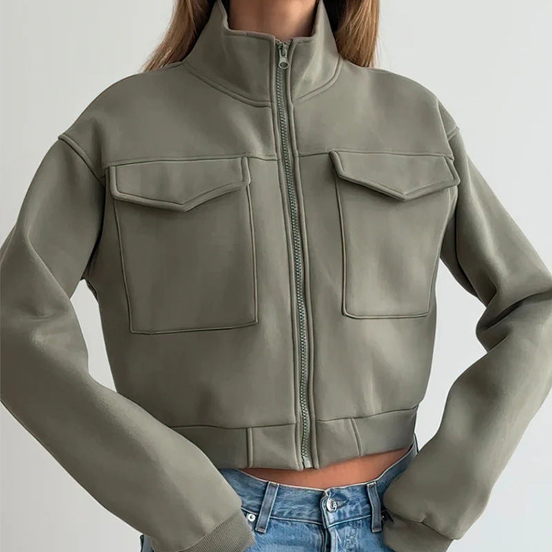 Dame cropped jakke med lynlås og lommer Stilla