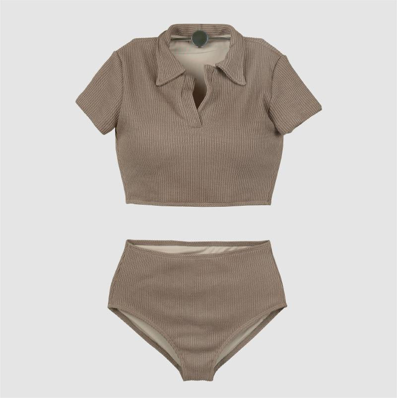 Dame modelleret bikini-sæt med højskåret bukser og polo-lignende top Stilla