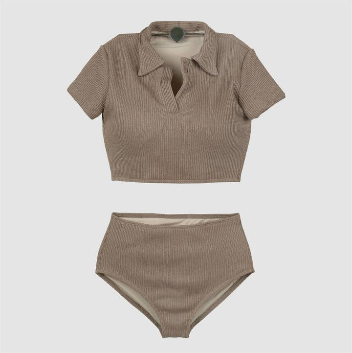 Dame modelleret bikini-sæt med højskåret bukser og polo-lignende top Stilla