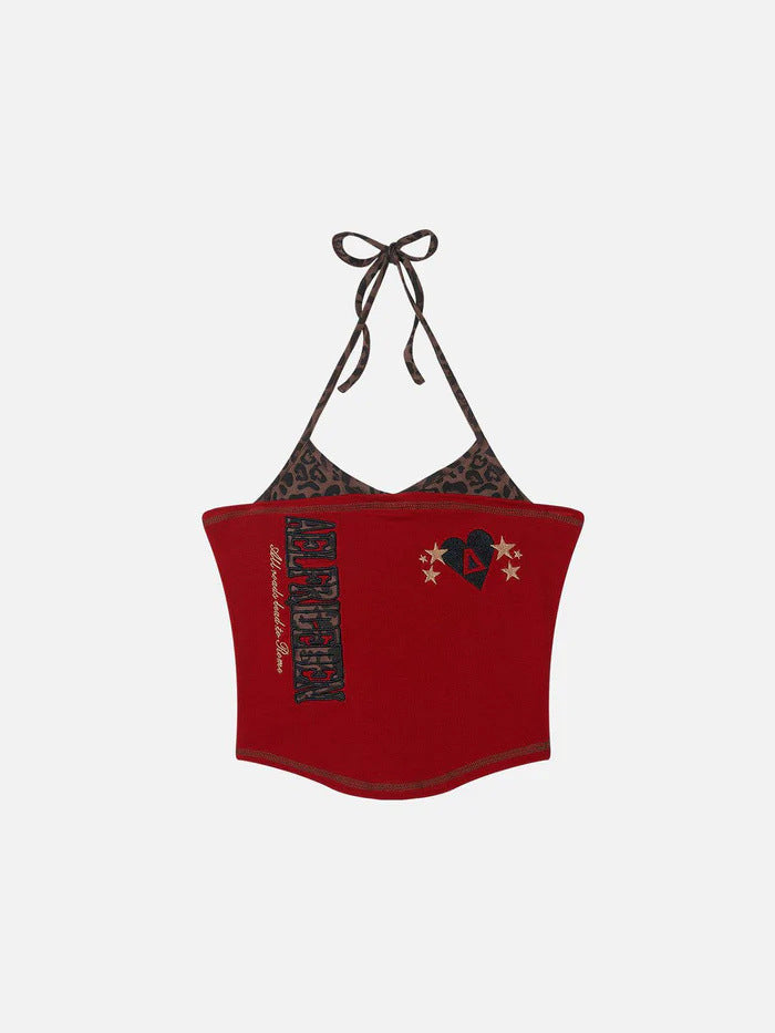 Dame Farverig trykt Crop-Top med Halterneck Skovae
