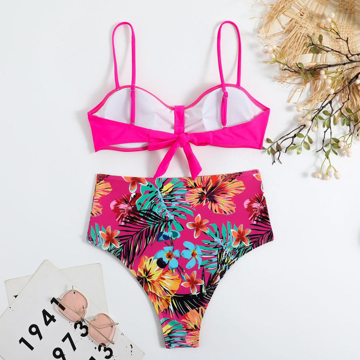 Dame højtaljede blomster mønster bikini sæt Stilla1750243172
