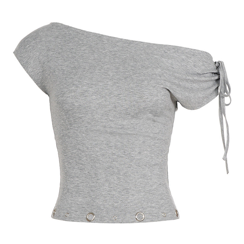 Damen asymmetrisches Oberteil mit dekorativen Schnürdetails und metallischen Ösen Skovae