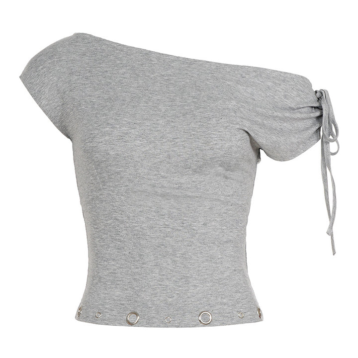 Damen asymmetrisches Oberteil mit dekorativen Schnürdetails und metallischen Ösen Skovae