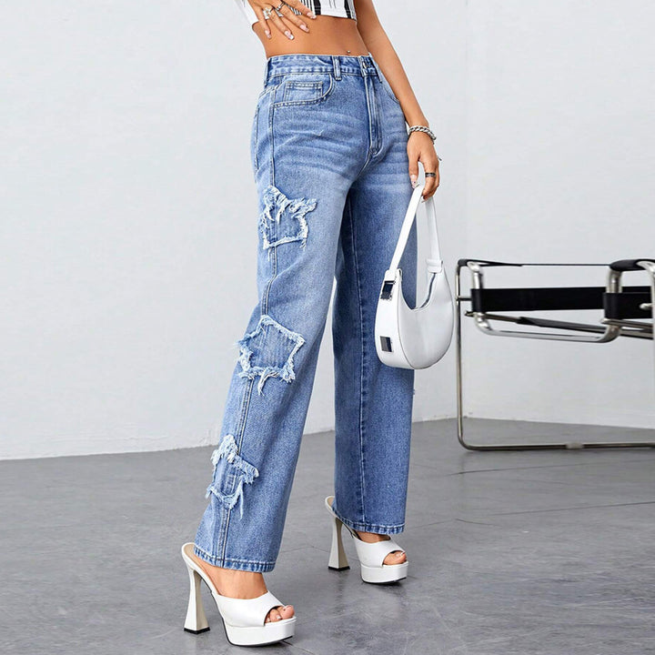 Dame baggy jeans med usædvanlige frynser og iøjnefaldende applikationer Stilla