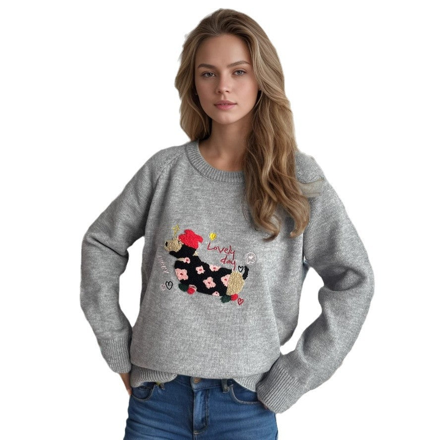 Kvindernes legesyge sweatshirt med unikt dyremotiv og blomsterbroderi Stilla