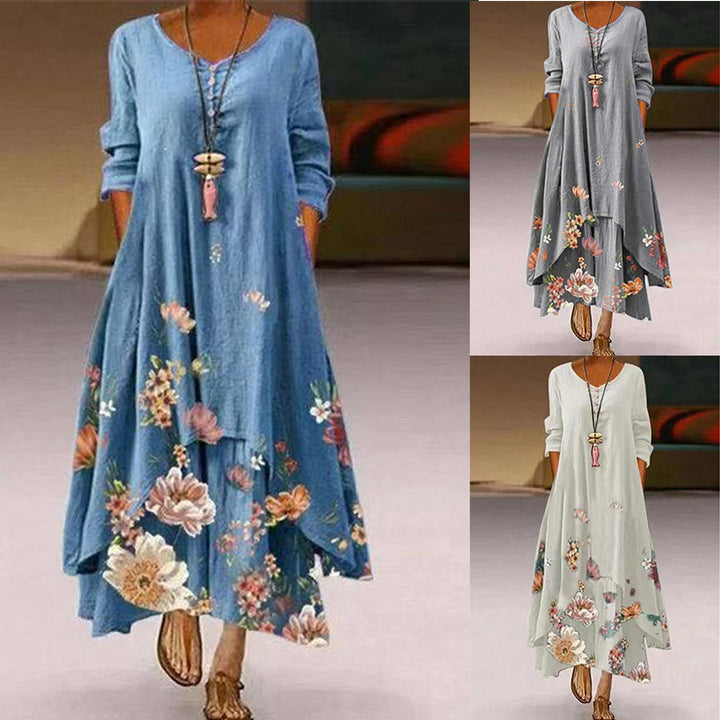 Dame Langærmet Floral Print Maxi Kjole Stilla