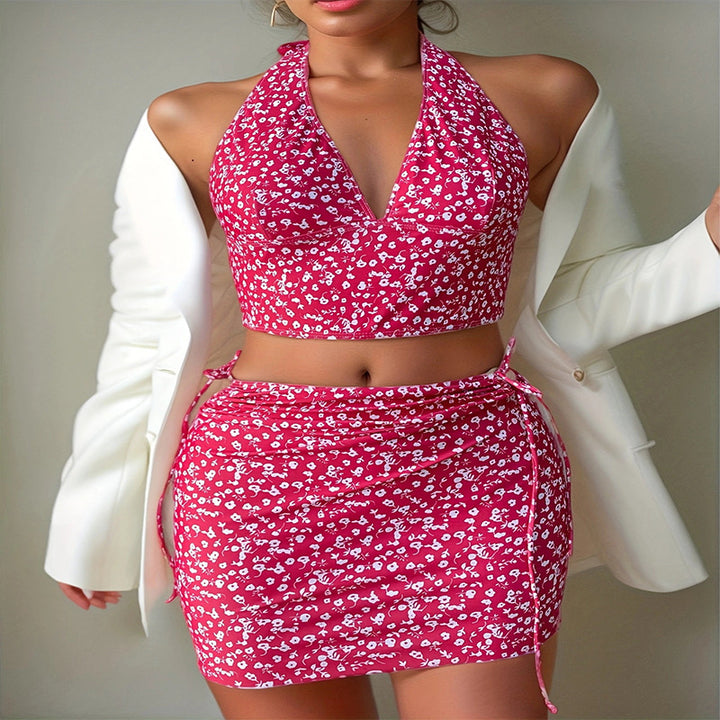 Dame Crop-Bikini-Sæt med blomstret design Skovae