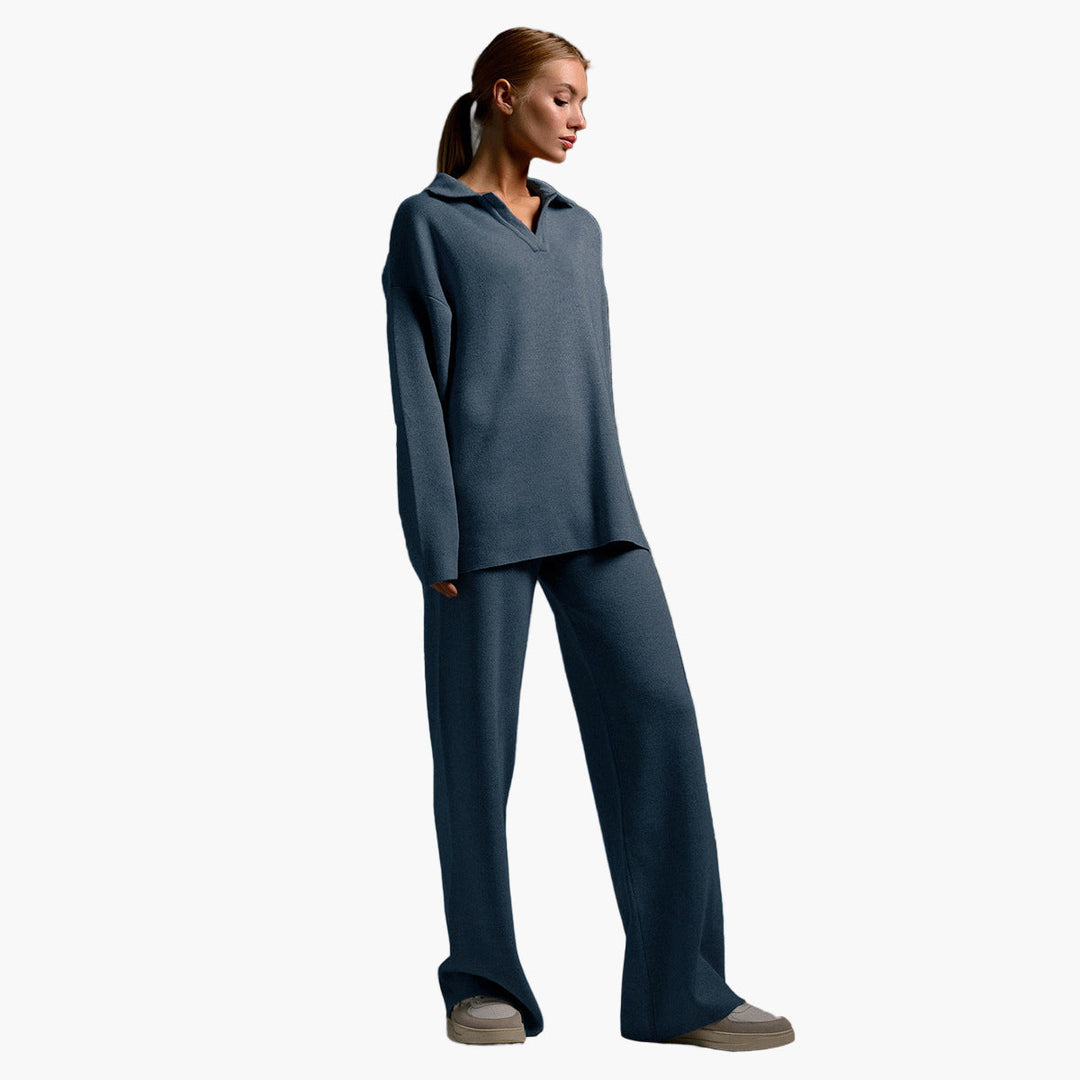 Stilla | Loungewear Sæt - Oversized Pullover med Krave og Bred Bukser - Perfekt til Hjemme & Fritid